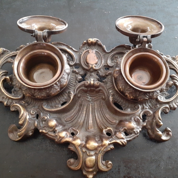 STUNNING Antique Ornate Bronze Art Nouveau Depose Double inkwell - Picture 3 of 5